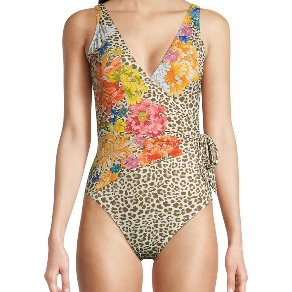 Johnny Was Leopard Wrap One Piece Bathing Suit, Size M.